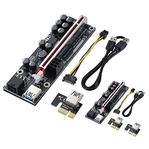 MZHOU 2 팩 10 커패시터 PCI-E 1X to 16X VER011PRO 라이저 카드 PCI-E 1X Plug-in 어댑터 카드 Bitcoin 암호화 마이닝 Ethereum 마이닝 （2 팩）