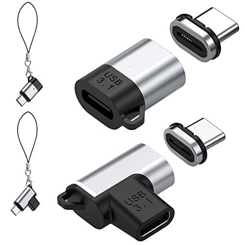 USB C 자석 어댑터 [2 팩, 스트레이트 and L 쉐입 끈] 24 핀 타입 C USB3.1 PD 100W 고속충전기 10Gb/ s 데이터 전송 and 4K@60Hz 비디오 맥북 프로/  에어 USB-C 디바이스 - 2 팩