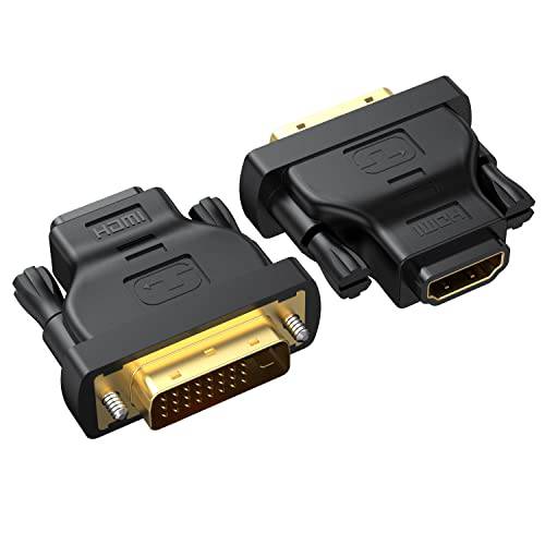 DVI to HDMI 어댑터 2-Pack, Bi-Directional DVI Male to HDMI Female 컨버터, 변환기, 지원 1080P, 3D PS5, PS4, TV 박스, Blu-ray, 프로젝터, HDTV