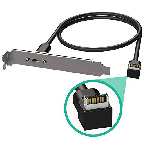 LINKUP - USB3.2 Gen2 2x2 20Gbps USB-C 타입 내장 패널 케이블 마운트 메인보드 헤더 연장 Adapter┃20-Pin A-Key Male 커버 to USB-C Female 커넥터 PCI 브라켓 - 직각 - 100