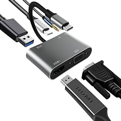 VCOM USB C 허브, 5-in-1 타입 C to 4K HDMI 1080P VGA 어댑터 USB 3.0, 오디오, 100W PD 충전 포트, 지원 OTG 호환가능한 맥북 에어, 아이패드 프로, 아이맥, Dell XPS, 서피스 프로, 삼성 갤럭시