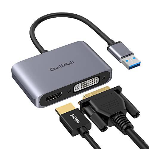 Qwiizlab USB to HDMI 어댑터 1080P@60Hz (Need to 설치 드라이버 Before 사용), USB 3.0 to DVI 컨버터, 변환기, ONLY 지원 윈도우 7 8 10 11