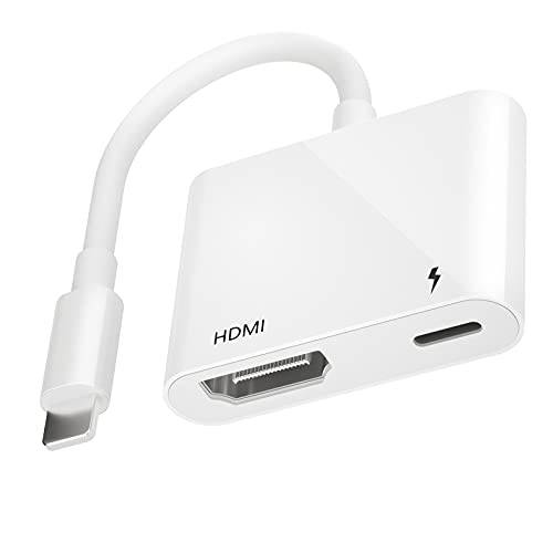 HDMI 어댑터 아이폰 to TV, 1080P 디지털 AV 어댑터 아이폰, HD 비디오 HDMI 동기화 스크린 컨버터, 변환기 호환성 iPhone13/ 12/ 11/ X/ 8/ 7/ 아이패드, 지원 HD TV/ 프로젝터/ 모니터