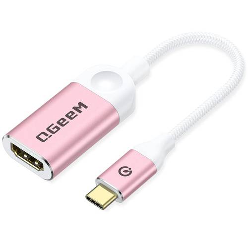 QGeeM USB C to HDMI 어댑터 4K 케이블, USB Type-C to HDMI 어댑터 [썬더볼트 3 호환가능한] 호환가능한 맥북 프로 2018/ 2017, 삼성 갤럭시 S9/ S8, Dell XPS 13/ 15, Pixelbook More (핑크)