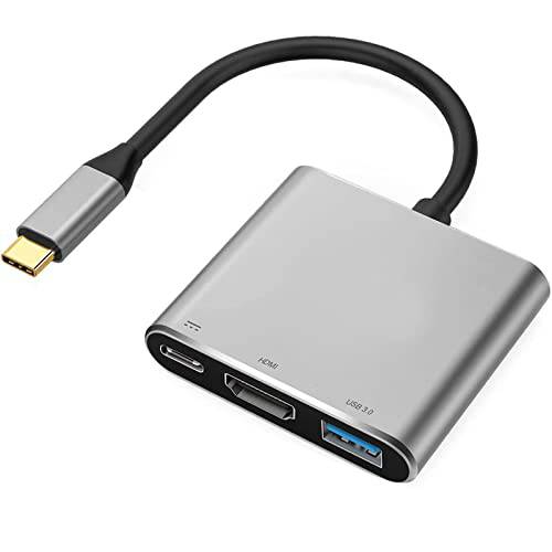 USB C to HDMI 멀티포트 어댑터, HDMI 4K 출력 USB 3.0 포트 and USB-C 충전 포트, USB-C 디지털 AV 멀티포트 어댑터 호환가능한 맥북, 맥북 프로/ 에어 Other USB-C 디바이스 - 그레이