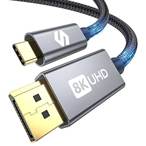 Silkland USB C to DisplayPort,DP 1.4 케이블 [8K@60Hz, 4K@144Hz 120Hz, 2K@240Hz], 5K 타입 C to DP 1.4 케이블, [32.4 Gbps, 썬더볼트 4/ 3 호환가능한] 맥북 프로 2021, M1 Mac 미니, 아이패드 프로, XPS, 6.6ft