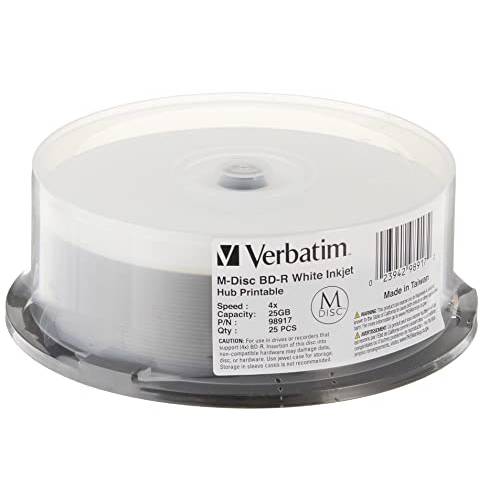 Verbatim M 디스크 BD-R 25GB 4X 화이트 잉크젯 허브 인쇄가능 - 25pk Spindle