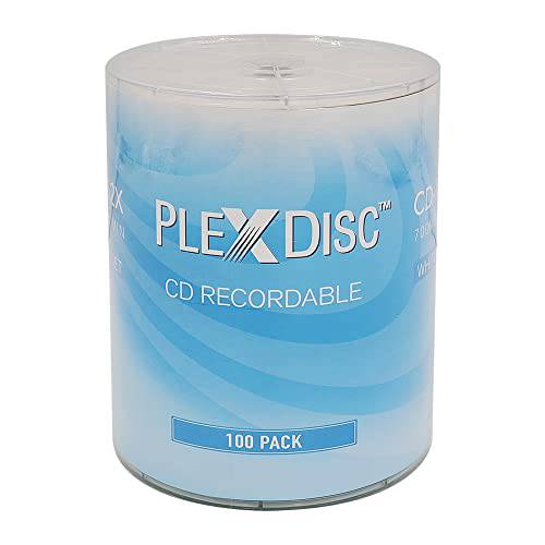PlexDisc CD-R 700MB 52X 화이트 잉크젯 허브 인쇄가능 기록가능 미디어 - 100pk (No 보관함) FFB 631-217-BX, 100 원형