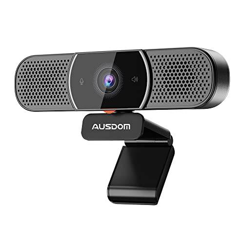 AUSDOM AW616 All-in-One VideoBar QHD 2K 웹캠 마이크,마이크로폰 and 스피커, 프라이버시 커버, USB 컴퓨터 카메라 줌/ 스카이프/ 팀, 회의 and 비디오 통화, 블랙