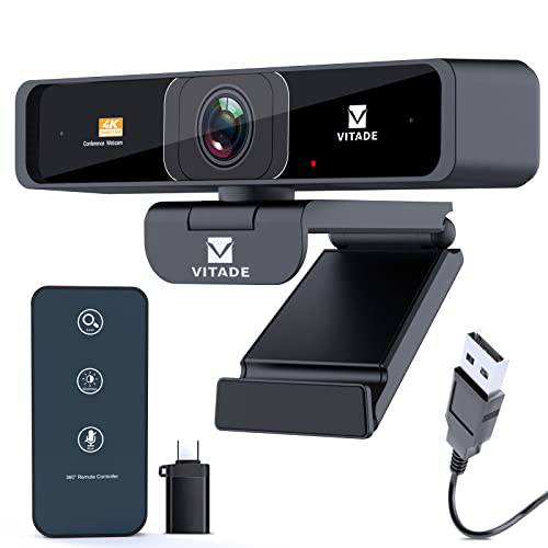 4K 줌가능 웹캠  리모컨, Vitade 8MP 소니 센서 웹캠 마이크,마이크로폰 and 4X 디지털 줌, 프로 USB 웹캠 스트리밍/ 회의/ 온라인 강의/ 비디오 통화/ 줌/ 스카이프