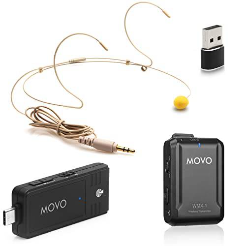 Movo WMX-1-UH  USB-C 무선 헤드셋 마이크, 마이크로폰 - USB 무선 헤드셋 마이크, 마이크로폰 컴퓨터, 스마트폰, and 태블릿- 무선 USB&  USB-C 리시버, 송신기, and 전방향 헤드셋 마이크