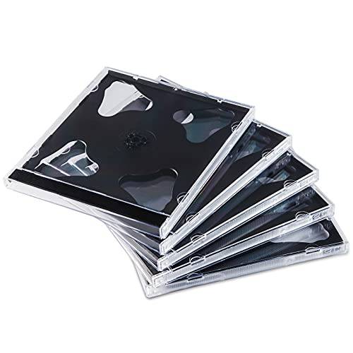 Maxtek 10.4 mm 스탠다드 더블 (2 원형 용량) 클리어 CD 쥬얼 케이스 블랙 트레이, 10 팩