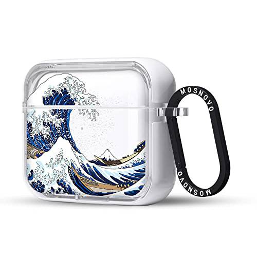 MOSNOVO 에어팟 3 케이스, 애플 에어팟 3 케이스, 쿨 도쿄 Wave 투명케이스 디자인 Luxe 메탈 링 충격방지 보호 커버 케이스 에어팟 3rd 세대