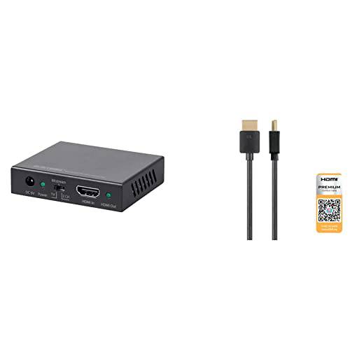 Monoprice 블랙새 4K HDMI 오디오 분리기 - 18Gbps, HDCP 2.2, 4K 60Hz, YCbCr 4:4:4, 지원 스테레오 아날로그 and Multichannel 디지털 광학 S/ PDIF 오디오&  고속 HDMI 케이블 - 1 Feet - 블랙