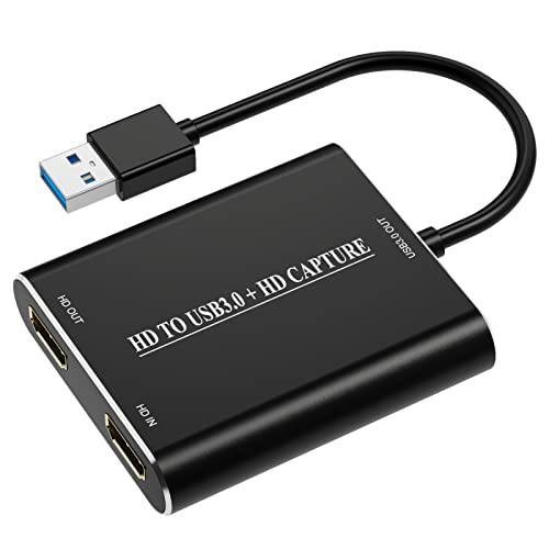 HDMI 비디오 캡쳐 카드, HDMI to USB 3.0 디바이스, 풀 HD 1080P 60fps 라이브 게임 캡쳐 레코딩 박스 HDMI Loop-out 지원 윈도우 7/ 8/ 10 리눅스 트위치 PS3/ 4 스위치 엑스박스 스트리밍 and 레코딩