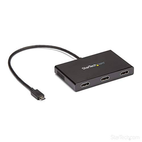 StarTech.com 3-Port 멀티 모니터 어댑터 - USB-C to 3x HDMI 비디오 분배기 - USB Type-C to HDMI MST 허브 - 듀얼 4K 30Hz or 트리플 1080p - 썬더볼트 3 호환가능한 - 윈도우 Only (MSTCDP123HD)