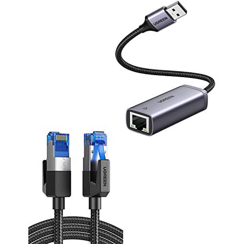 UGREEN 고양이 8 랜선, 랜 케이블 Braided and UGREEN USB 3.0 기가비트 랜포트 번들,묶음