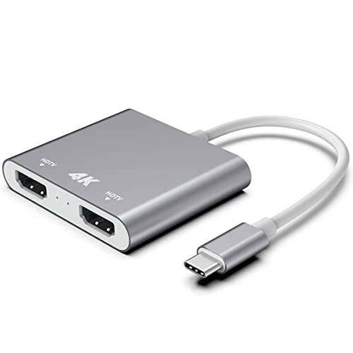 USB C to HDMI, Mketnymy 타입 C (호환가능한 썬더볼트 3) to 2 Hdmi 4K@60Hz 어댑터, 호환가능한 맥북 프로 2020/ 2019/ 2018/ 2017 XPS 13/ 15 서피스 고 크롬북 요가 알루미늄 그레이