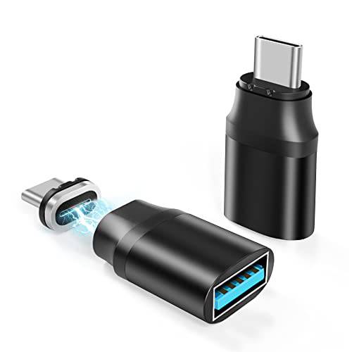 USB C to USB 어댑터 2 팩, AUCON USB C to USB 3.0 자석 어댑터 호환가능한 맥북 프로 USB 허브 키보드 U 디스크 5 Gbps 데이터 전송
