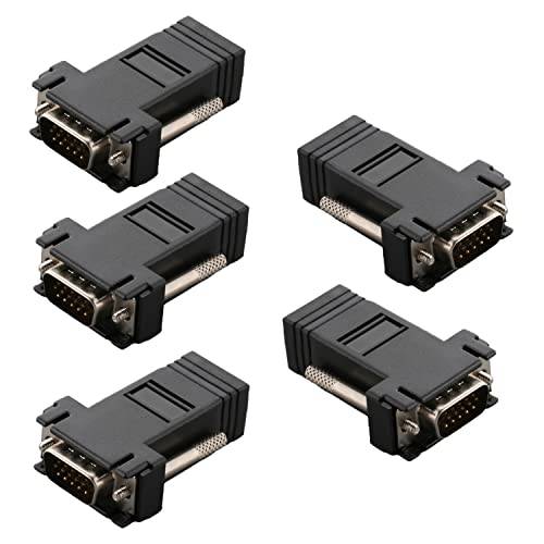Heyiarbeit 15-pin 3-Row D-SUB VGA 젠더 변환 RJ45 to DB15 미니 젠더 변환 커플러 어댑터 커넥터 Serial 사용목적 블랙 5pcs
