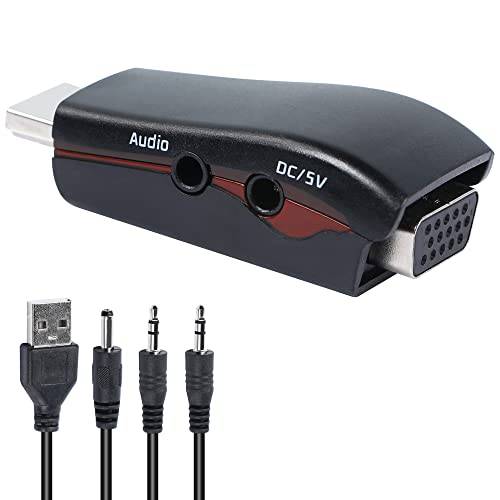 GELRHONR HDMI to VGA 오디오 어댑터, HDMI Male to VGA Female HD 컨버터, 변환기 지원 480P/ 576P/ 720P/ 1080P 3.5mm 오디오 케이블 적용가능한 PC, 노트북, 세트 박스, TV, DVD - 블랙