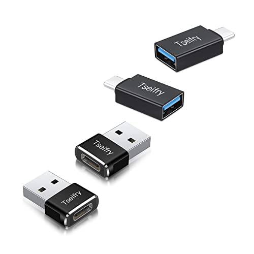 Tseifry USB C to USB 어댑터 USB C Male to USB 3.0 Female 어댑터 （2 팩） and （2 팩） USB C Female to USB Male 어댑터 타입 C to USB A 컨버터, 변환기 호환가능한 맥북 프로, 맥북 (4 팩)