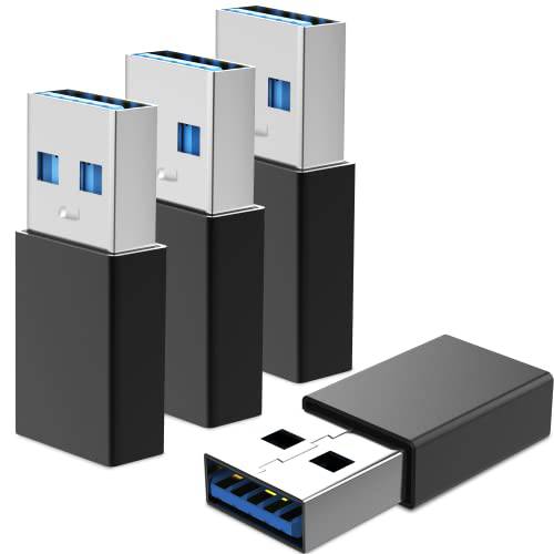 VAKS USB 3.0 어댑터 (4 팩), USB A 3.0 Male to Female 어댑터, 변환 연장 커플러 커넥터 converte, 블랙