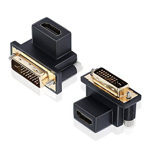 PNGKNYOCN 직각 DVI to HDMI 어댑터 2-Pack 90 도 DVI-D Male to HDMI Female 골드 도금 커넥터 PS4, HDTV, 프로젝터, 그래픽 Card(Black 다운)