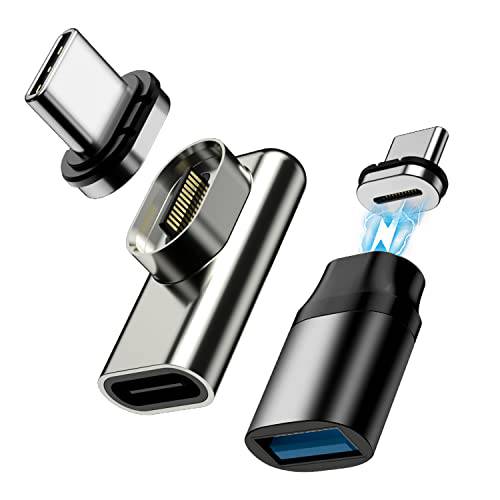 타입 C to USB 커넥터 and USB C 자석 어댑터, 타입 C 커넥터 L 앵글 지원 USB PD 100W 퀵 충전, 더빠른 데이터 전송 호환가능한 맥북 프로/ 에어/ 타입 C Devices(2-Pack)