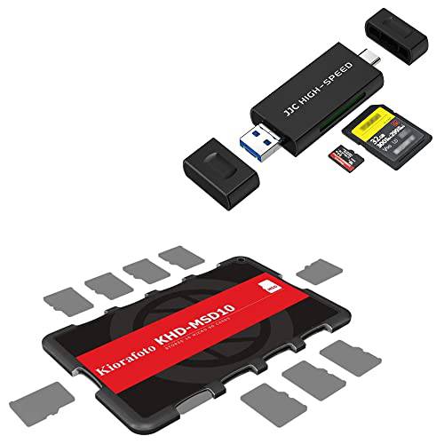 10 슬롯 메모리 카드 스토리지 케이스+ USB 3.1 메모리 카드 리더, 리더기 어댑터 USB C USB A 마이크로 USB Tri-Connectors