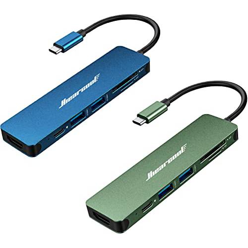 USB C 허브, Hiearcool 어댑터 USB C 동글 맥북 프로, 7 in 1 USB C to HDMI Multport 어댑터 호환가능한 USB C 노트북 and Other 타입 C 디바이스 (그린+ 미드나잇 블루)
