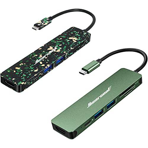 USB C 허브, Hiearcool 어댑터 USB C 동글 맥북 프로, 7 in 1 USB C to HDMI Multport 어댑터 호환가능한 USB C 노트북 and Other 타입 C 디바이스 (그린+ 카모)