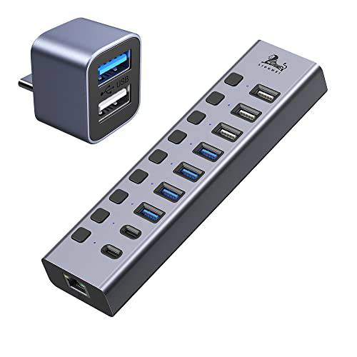 10-Port USB 분배기 이더넷 포트 and 2-in-1 USB C Male to 듀얼 USB A Female 어댑터