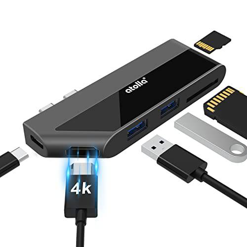 atolla USB C 허브, 6-in-2 USB C 어댑터 맥북 프로/ 에어 2020/ 2019/ 2018, USB C 동글 4K HDMI, 썬더볼트 3 100W 파워 Delivery 포트, 2 USB 3.0 포트, SD/ TF 카드 리더, 리더기
