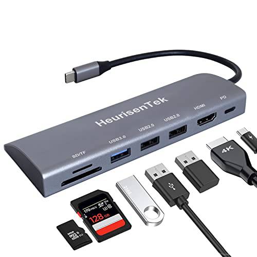 HeurisenTek USB C 허브 3.0 타입 C to 100W PD 파워 Delivery 4K 30Hz HDMI USB TF SD 카드 슬롯 포트 멀티포트 어댑터 동글 노트북 맥북 에어 프로 PC Mac (7in1)