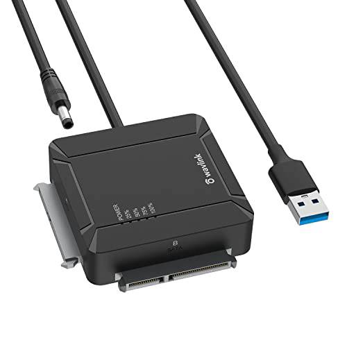 WAVLINK USB 3.0 to 듀얼 베이 SATA 하드디스크 어댑터 케이블 2.5 and 3.5 SSD& HDD 파일 전송&  백업 Offline 복제 기능, 2 x 18 TB, 5Gbps SATA III UASP 지원