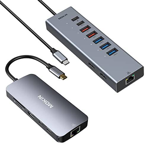 USB C 탈부착 스테이션 듀얼 모니터, 10 in 1 노트북 탈부착 스테이션 USB C 허브 듀얼 HDMI 어댑터, USB 동글 2 HDMI, 이더넷, 2 USB 3.1, 3 USB 3.0, USB C 데이터 and PD 맥북/ HP/ Dell/ 레노버.