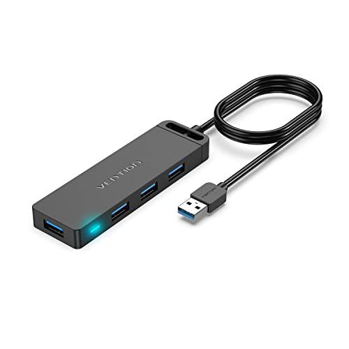 VENTION USB 3.0 허브, 4 포트 USB 허브 Ultra-Slim 데이터 USB 허브 3FT Extended 케이블 [충전 지원], 호환가능한 맥북, 노트북, 서피스 프로, PS4, PC,  플래시드라이브, 휴대용 HDD (1m/ 3ft)