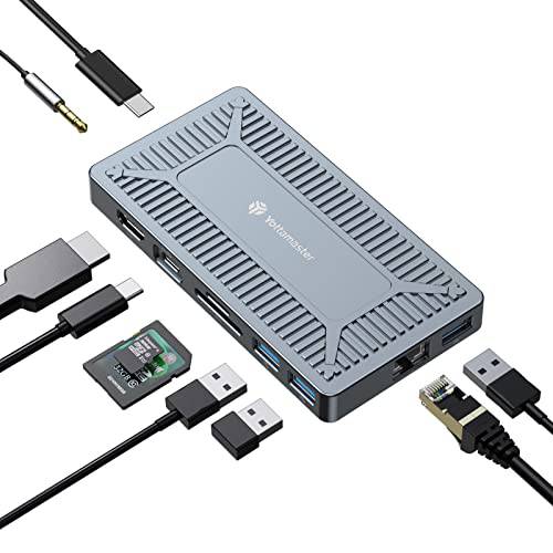 USB-C 허브 NVMe SSD 인클로저, Yottamaster 10Gbps USBC 탈부착 스테이션 (10-in-1) NVMe Slot(Up to 8TB) 지원 100W PD 충전, 듀얼 4K HDMI, SD/ TF 리더, 리더기, 이더넷, 오디오 [SO6]