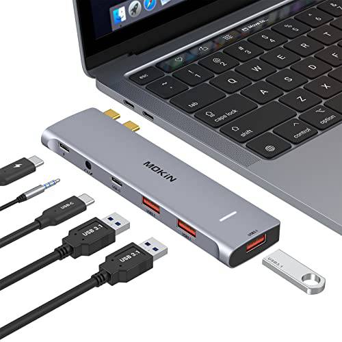 USB C 어댑터 맥북 프로 2020，6 in 2 USB C 허브 멀티포트 맥북 에어 프로 13 14 15 인치 악세사리 썬더볼트 3 포트, 100W PD, 3 USB 3.1 데이터 포트 and 3.5mm 헤드폰 잭