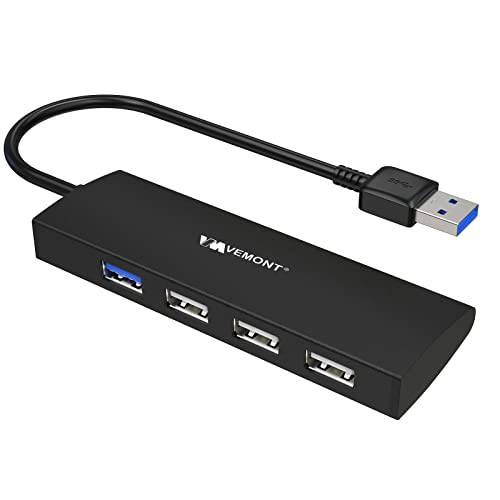 USB 허브, VEMONT 4-Port USB 데이터 허브 3 포트 USB 2.0 허브, 1port USB 3.0 허브, 울트라 슬림 휴대용 High-Speed USB 분배기 사용가능한 PC 노트북, 데스크탑, 노트북, 맥북 and More