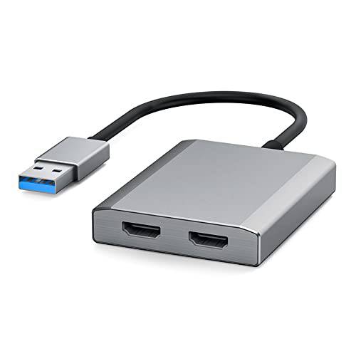 WJESOG USB 3.0 to 듀얼 HDMI 어댑터 (MST) Both 윈도우 and Mac OS 시스템 can 지원 미러링 and 확장 모드, 호환가능한 M1 칩