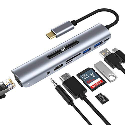 USB C 허브, 8-in-1 타입 C 허브 이더넷 포트, 4K USB C to HDMI, USB 3.0/ 2.0 포트, SD/ TF 카드 리더, 리더기, 100W 파워 Delivery, 3.5mm 오디오 잭, 윈도우, Mac OS, 서피스 프로, More USB-C 노트북
