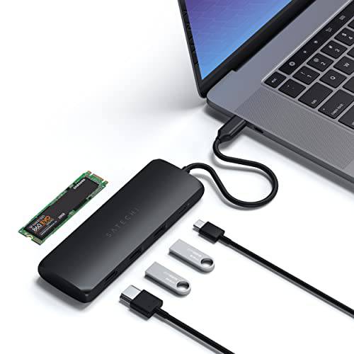 Satechi USB-C 하이브리드 멀티포트 어댑터  Fits M.2 SATA SSD, 4K HDMI 60Hz, USB-C PD, USB-A 3.1 데이터 포트  호환가능한 2021 맥북 프로 M1 프로&  맥스, 2020 맥북 에어/ 프로 M1 (블랙)
