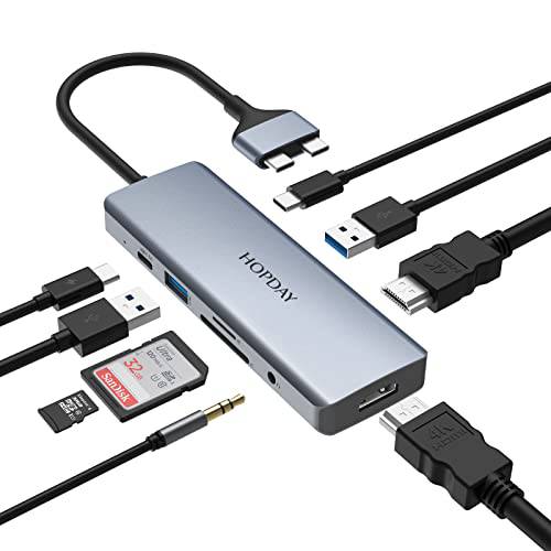 맥북 프로 탈부착 스테이션 HOPDAY 9 in 2 맥북 에어 어댑터 USB C 허브 트리플 디스플레이 맥북 프로 에어 Mac HDMI 도크 동글 100W PD, USB 3.0, SD/ TF 카드 리더, 리더기, 3.5mm 오디오