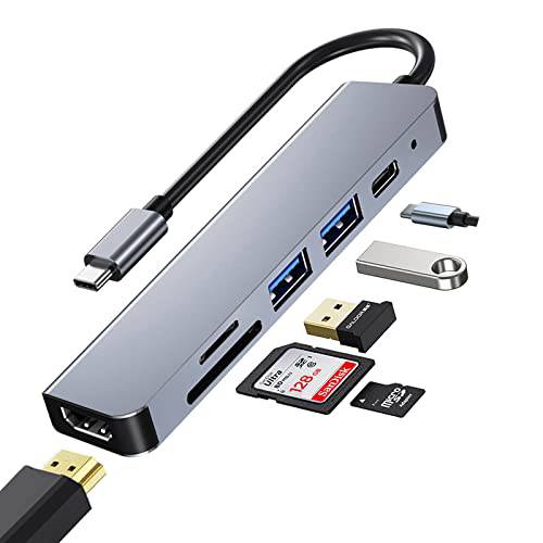 USB C 허브 멀티포트 6 in 1 USB C 어댑터 4K HDMI, SD/ TF 카드 리더, 리더기, USB 3.0/ 2.0 포트, 타입 C 100W PD 퀵 충전 호환가능한 맥북 프로 and More 타입 C 노트북 디바이스