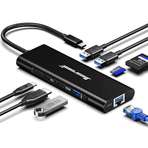 USB C 허브, Hiearcool USB C 랜포트, 8in1 USB C 탈부착 스테이션 4K 60Hz HDMI 1Gbps 이더넷 100W PD 멀티포트 동글 호환가능한 맥북 M1 썬더볼트 3 4 USB C Laptops-Dark 블랙