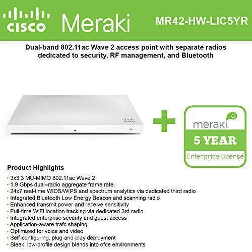 Cisco Meraki MR42 Cloud-Mng’d Wless Ap+ 5yr of Enterprise 특허 and 지원
