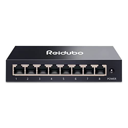 Reidubo 8-Port 기가비트 이더넷 Unmanaged 네트워크 스위치, 비지니스 이더넷 분배기, 데스크탑 네트워크 허브, 랜 분배기,  플러그&  플레이, 견고한 메탈, Wall-Mount