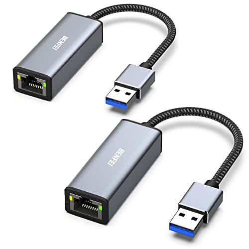 BENFEI USB to 랜포트 2 팩, USB 3.0 to 10/ 100/ 1000 기가비트 이더넷 랜 네트워크 어댑터 호환가능한 맥북, 서피스 프로, 노트북 PC Windows7/ 8/ 10, XP, Vista, Mac